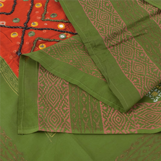 Sanskriti Vintage Green Dupatta Long Stole Pure Cotton Hand Embroidery Wrap Veil