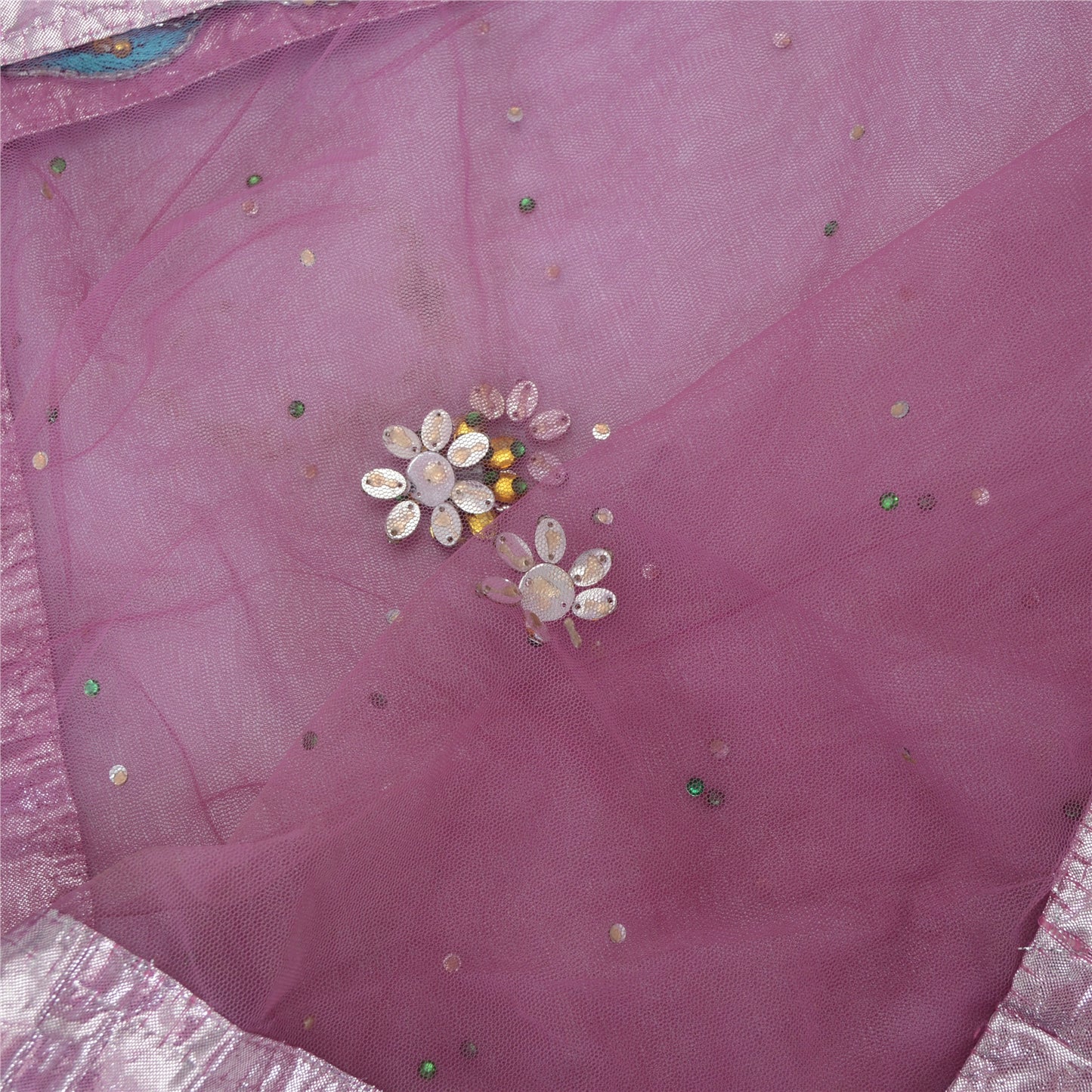 Sanskriti Vintage Dupatta Long Stole Net Mesh Purple Hand Beaded Wrap Veil