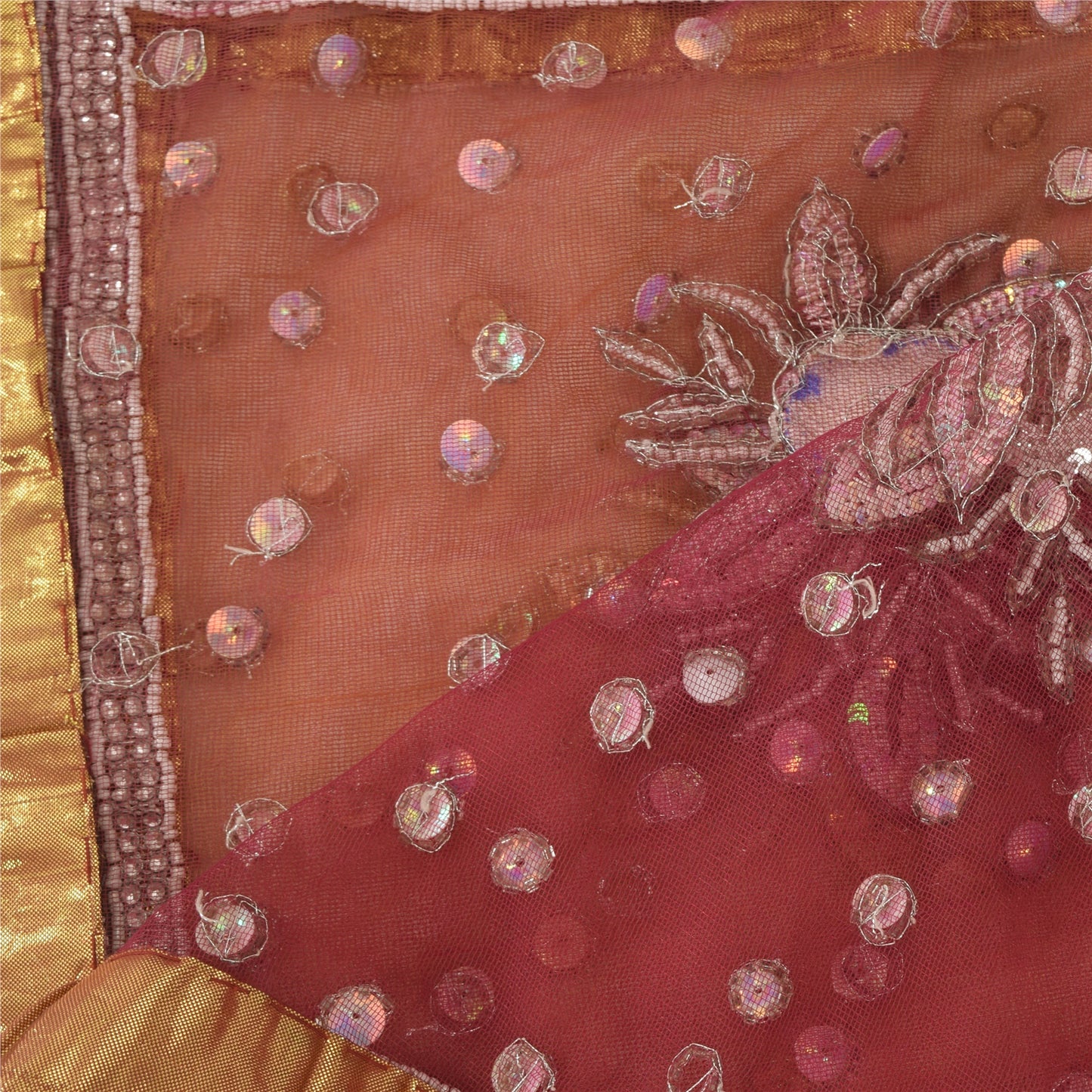 Sanskriti Vintage Indian Dupatta Long Stole Net Mesh Hand Beaded Ethnic Scarves