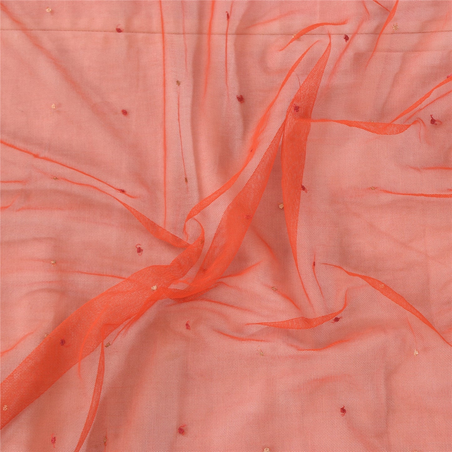 Sanskriti Vintage Dupatta Long Stole Net Mesh Orange Hand Beaded Wrap Veil