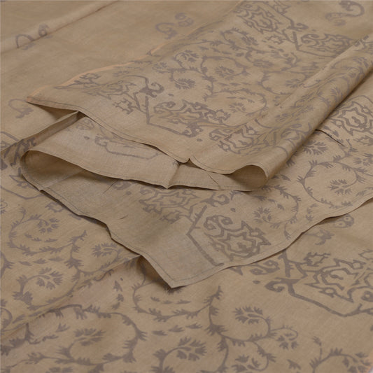 Sanskriti Vintage Dupatta Long Stole Pure Silk Olive Green Veil Paint Wrap Veil
