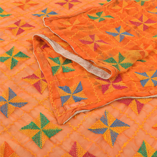 Sanskriti Vintage Dupatta Long Stole Chiffon Embroidered Bagh Phulkari Wrap Veil