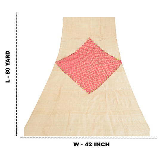 Sanskriti Vintage Dupatta Long Stole Pure Silk Cream Embroidered Patch Scarves