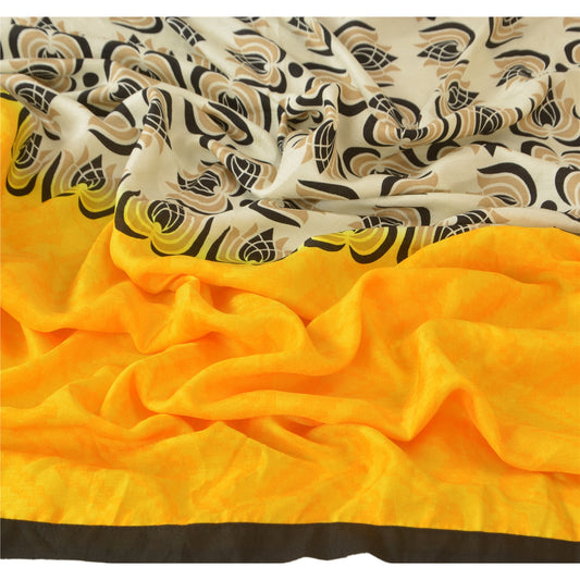 Sanskriti Vintage Dupatta Long Stole Cotton Yellow Shawl Woven Printed Scarves