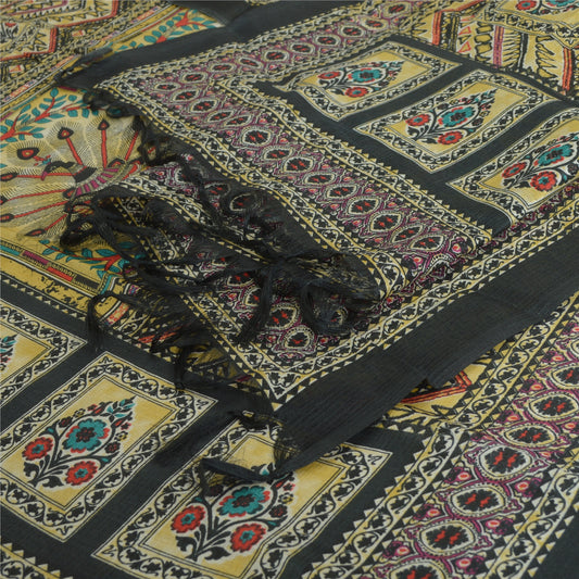 Sansrkiti New Long Stole Dupatta Chanderi Multi Color Printed Peacock Shawl