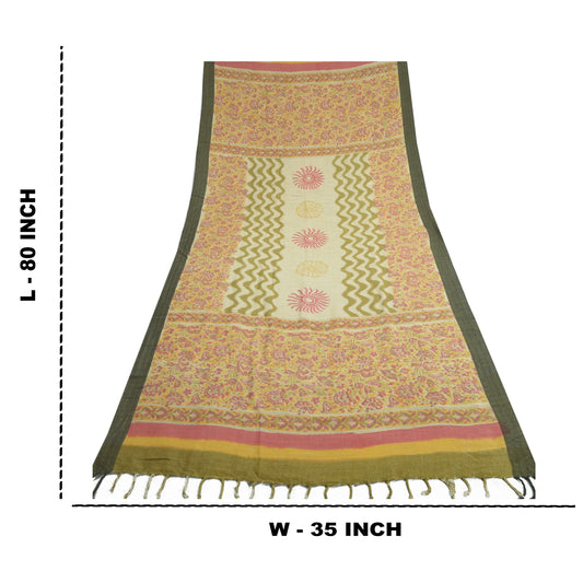 Sanskriti Vintage Dupatta Long Stole Pure Woolen Hand Block Printed Veil Scarf