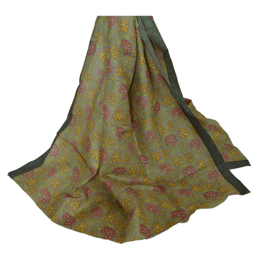 Sanskriti Vintage Dupatta Long Stole 100% Pure Woolen Grey Shawl Printed Veil