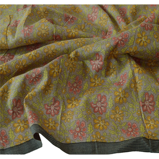 Sanskriti Vintage Dupatta Long Stole 100% Pure Woolen Grey Shawl Printed Veil