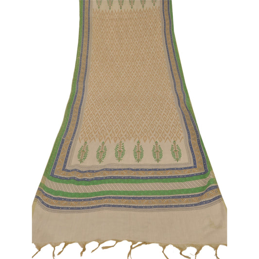 Sanskriti Vintage Ikat-Kalamkari Printed Chanderi Dupatta/Stole Cream Long Veil
