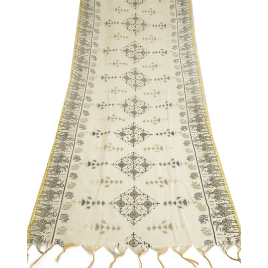 Sanskriti Vintage Dupatta Stole Chanderi Ivory Warli Shawl Hand Block Print Veil