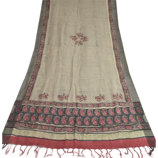 Sanskriti Vintage Dupatta Long Stole Pure Woolen Black/Cream Shawl Printed Hijab