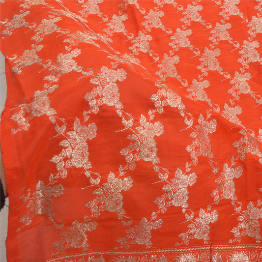Sanskriti Vintage Dupatta Long Stole Pure Silk Orange Woven Brocade/Banarasi
