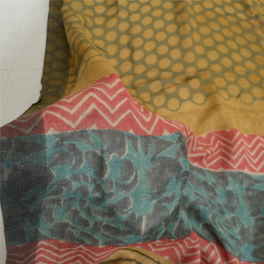 Sanskriti Vintage Dupatta Long Stole Pure Woolen Shawl Green Printed Scarves