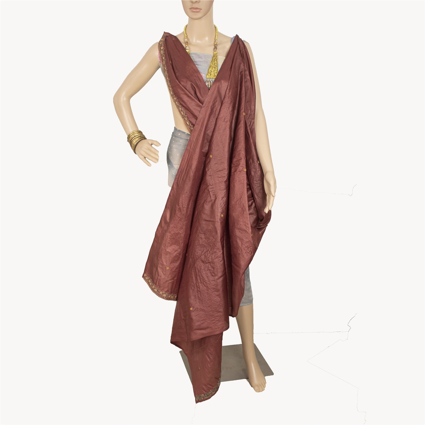 Sanskriti Vintage Dark Red Dupatta Long Stole Pure Silk Embroidered Scarves Veil