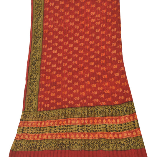 Sanskriti Vintage Block Print-Woven Georgette Dupatta Long Stole Red Indian Veil