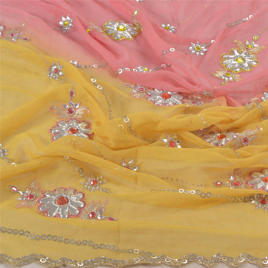 Sanskriti Vintage Dupatta Long Stole Pure Georgette Pink Hand Beaded Scarves