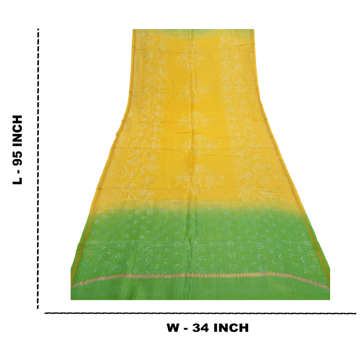 Sanskriti Vintage Pure Chanderi Hand Block Print Dupatta Stole Yellow Bagru Veil