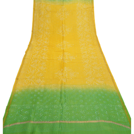 Sanskriti Vintage Pure Chanderi Hand Block Print Dupatta Stole Yellow Bagru Veil