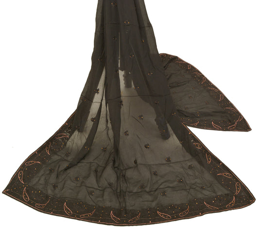 Sanskriti Vintage Embroidered Georgette Dupatta Long Stole Black Wrap Soft Veil
