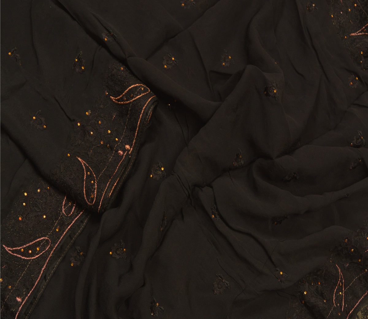 Sanskriti Vintage Embroidered Georgette Dupatta Long Stole Black Wrap Soft Veil