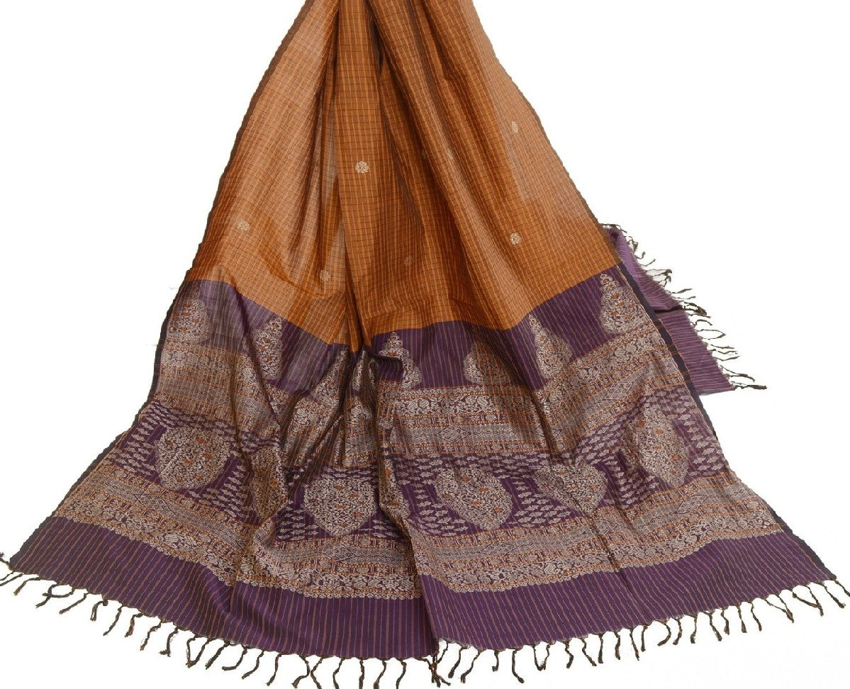 Sanskriti Vintage Dupatta Long Stole Pure Silk Saffron Woven Soft Wrap Hijab