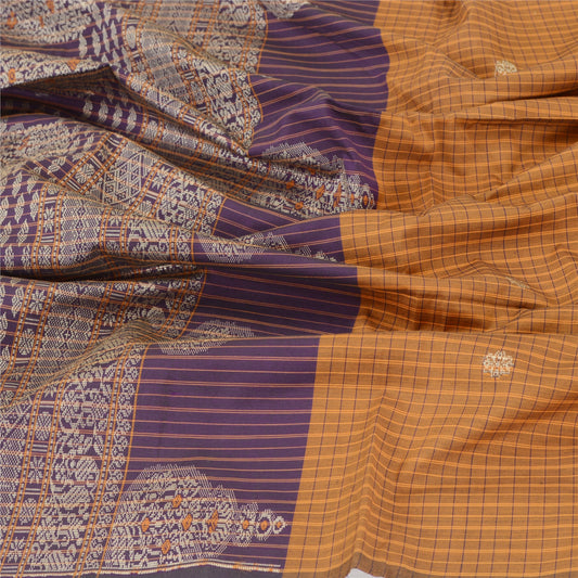 Sanskriti Vintage Dupatta Long Stole Pure Silk Saffron Woven Soft Wrap Hijab