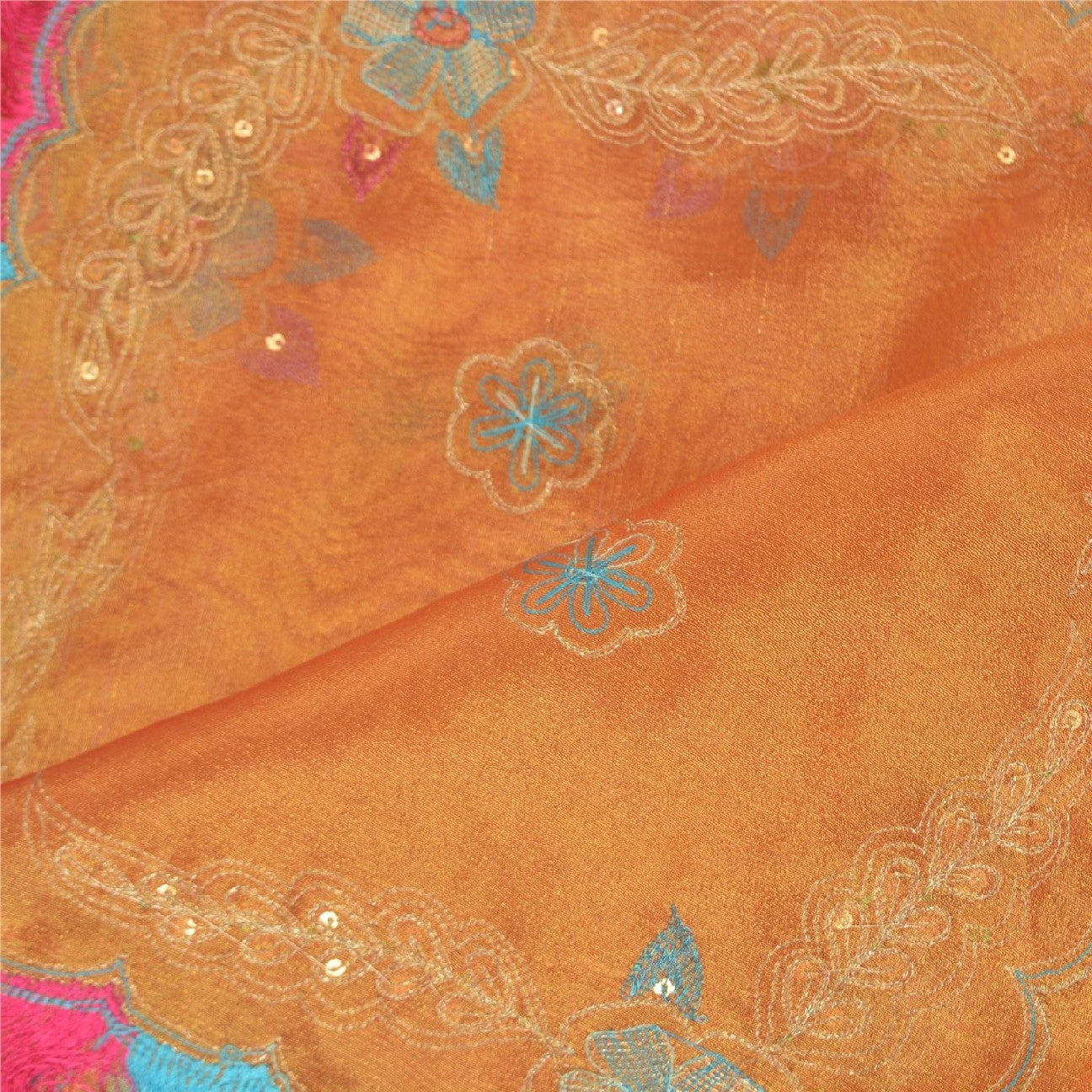 Sanskriti Vintage Dupatta Long Stole Tissue Golden Hand Beaded Zari Scarves