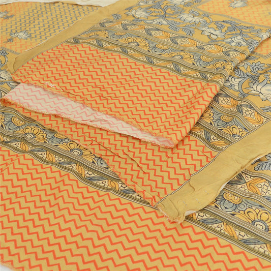 Sanskriti Vintage Dupatta Long Stole Pure Silk Mustard Hijab Hand Block Printed
