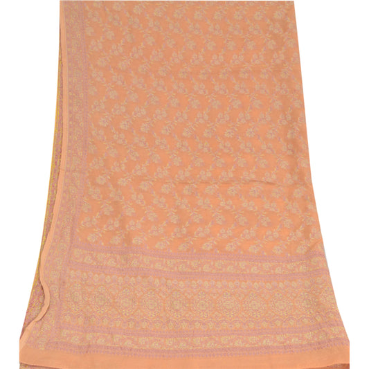 Sanskriti Vintage Dupatta Long Stole Pure Silk Peach Hijab Woven Wrap Scarves