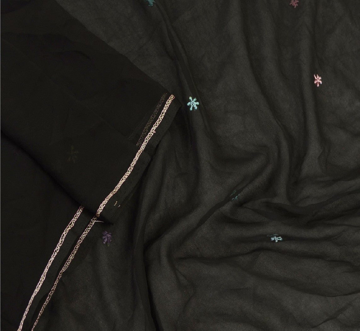 Sanskriti Vintage Dupatta Long Stole Georgette Black Hand Beaded Wrap Scarves