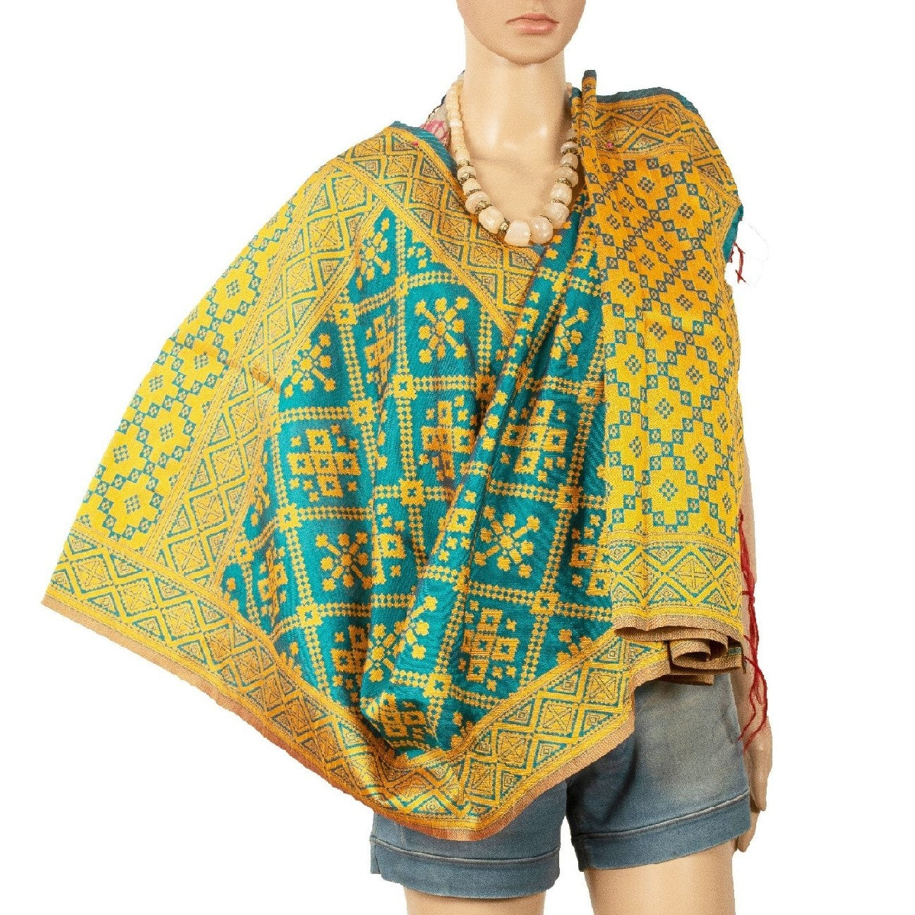 Sanskriti Vintage Dupatta Long Stole Art Silk Green Veil Woven Scarves