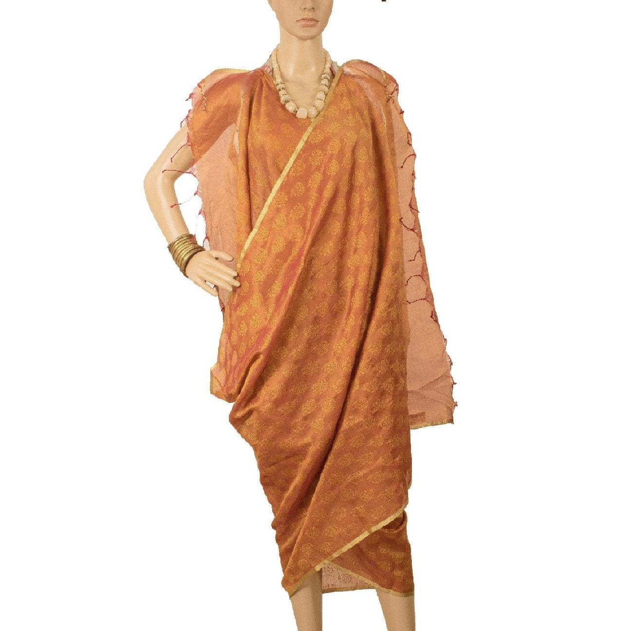 Sanskriti Vintage Dupatta Long Stole Art Silk Orange Woven Wrap Scarves