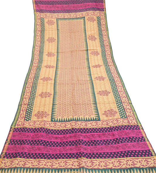 Sanskriti Vintage Dupatta Long Stole Blend Silk Ivory Printed Wrap Scarves