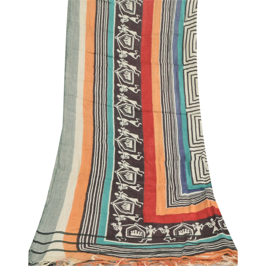 Санскритский винтажный индийский длинный палантин из чистой шерсти с принтом варли