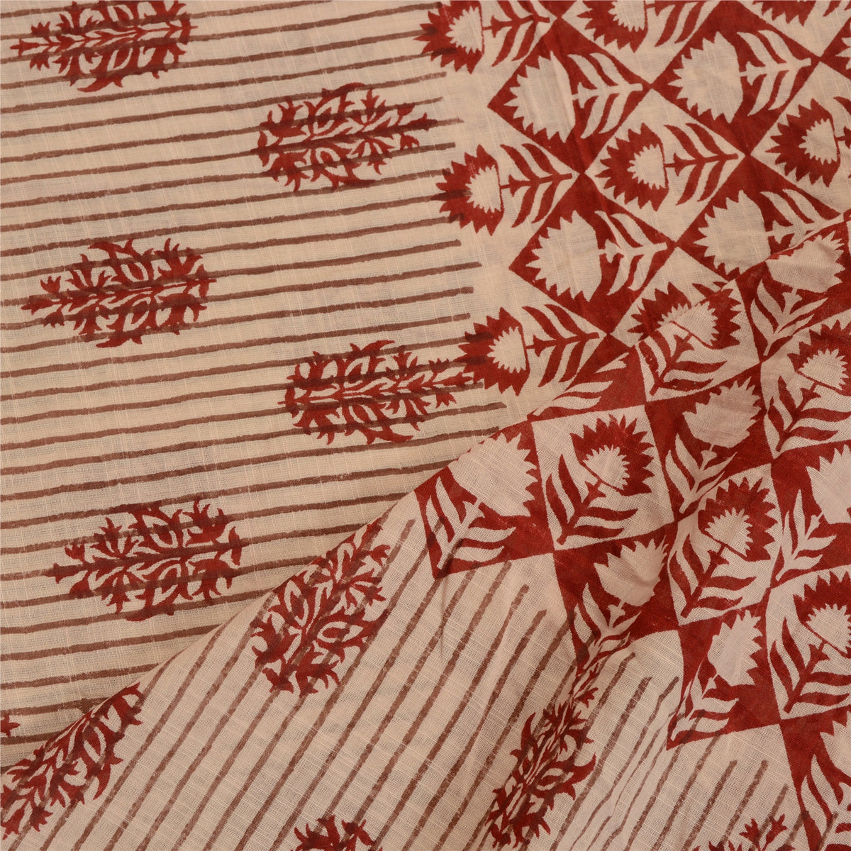 Sanskriti Vintage Hand Block Print Pure Cotton Long Dupatta Stole Red Soft Veil