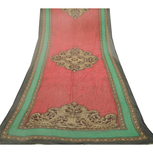 Sanskriti Vintage Digital Printed Blend Georgette Dupatta Stole Red-Green Veil
