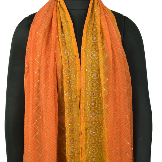 Sanskriti Vintage Orange Long Dupatta/Stole Pure Georgette Silk Handmade scarves