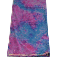Sanskriti Vintage Blue/Pink Dupatta Long Stole Pure Crepe Silk Handmade Tie-Dye