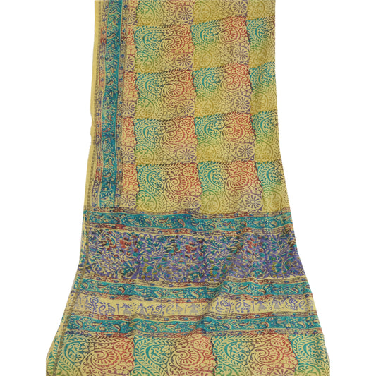 Sanskriti Vintage Multicolor Long Dupatta Stole Pure Silk Block Printed Scarves