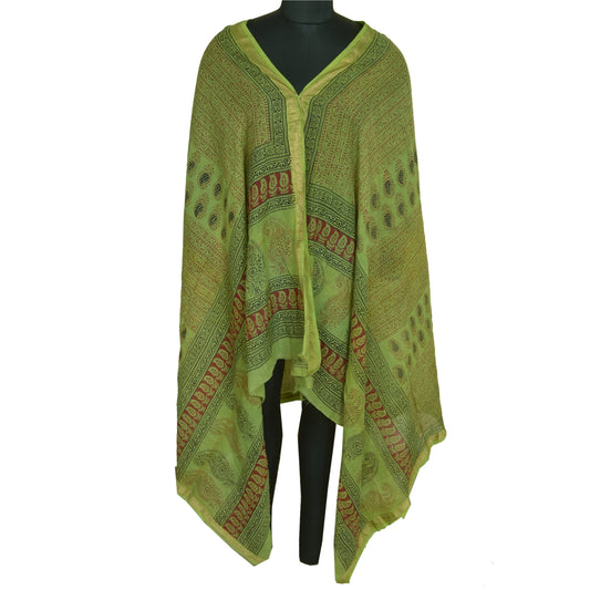 Sanskriti Vintage Long Green Dupatta/Stole Cotton Silk Hand-Block Printed Veil