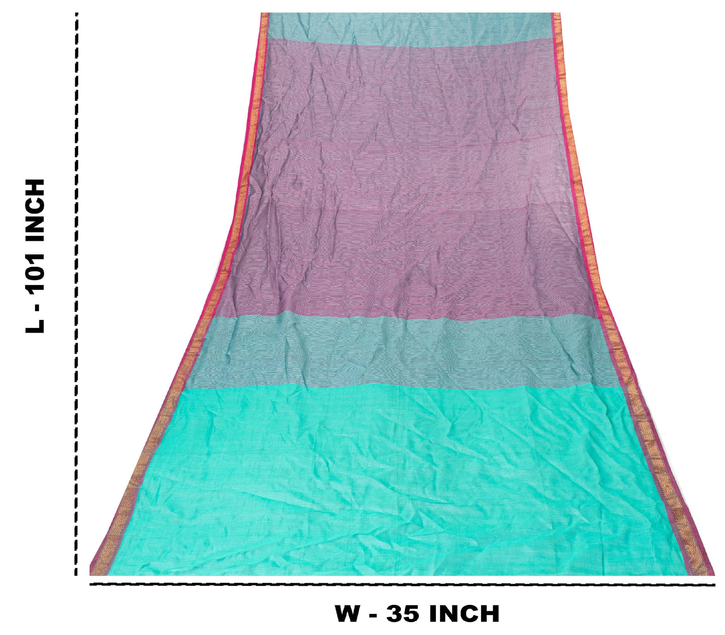 Sanskriti Vintage Long Dupatta Stole Cotton Silk Green/Purple Woven Zari Scarves