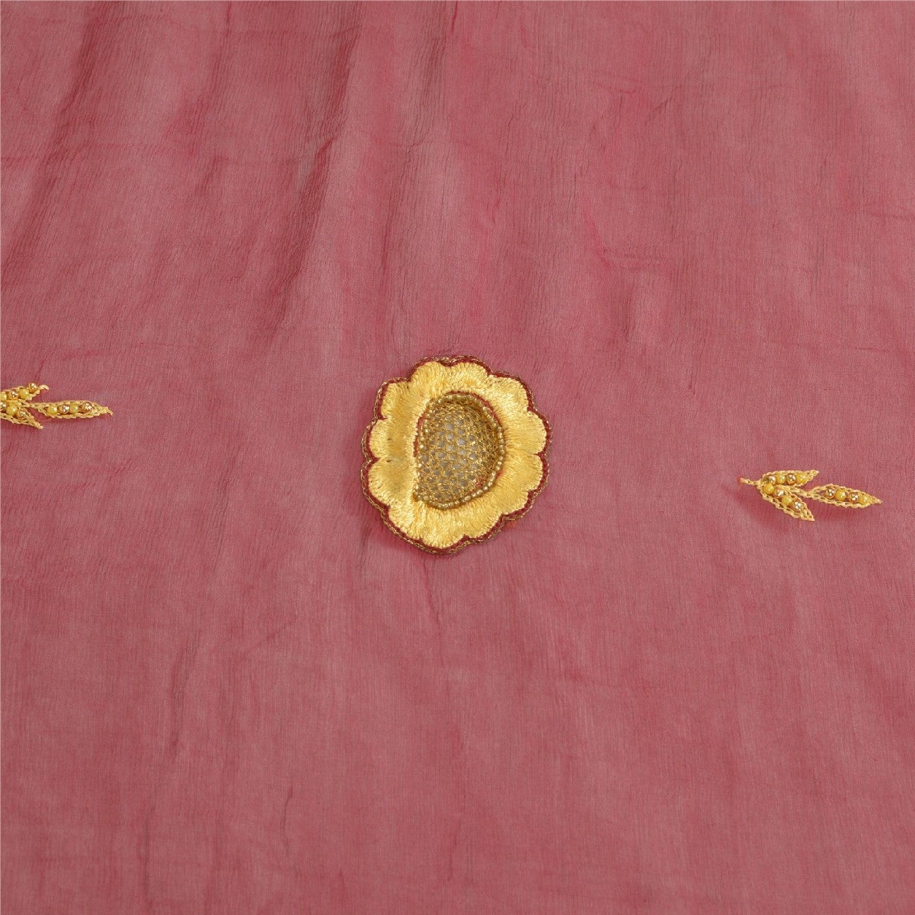 Sanskriti Vintage Long Dark Red Dupatta/Stole Pure Chiffon Silk Hand Beaded Veil