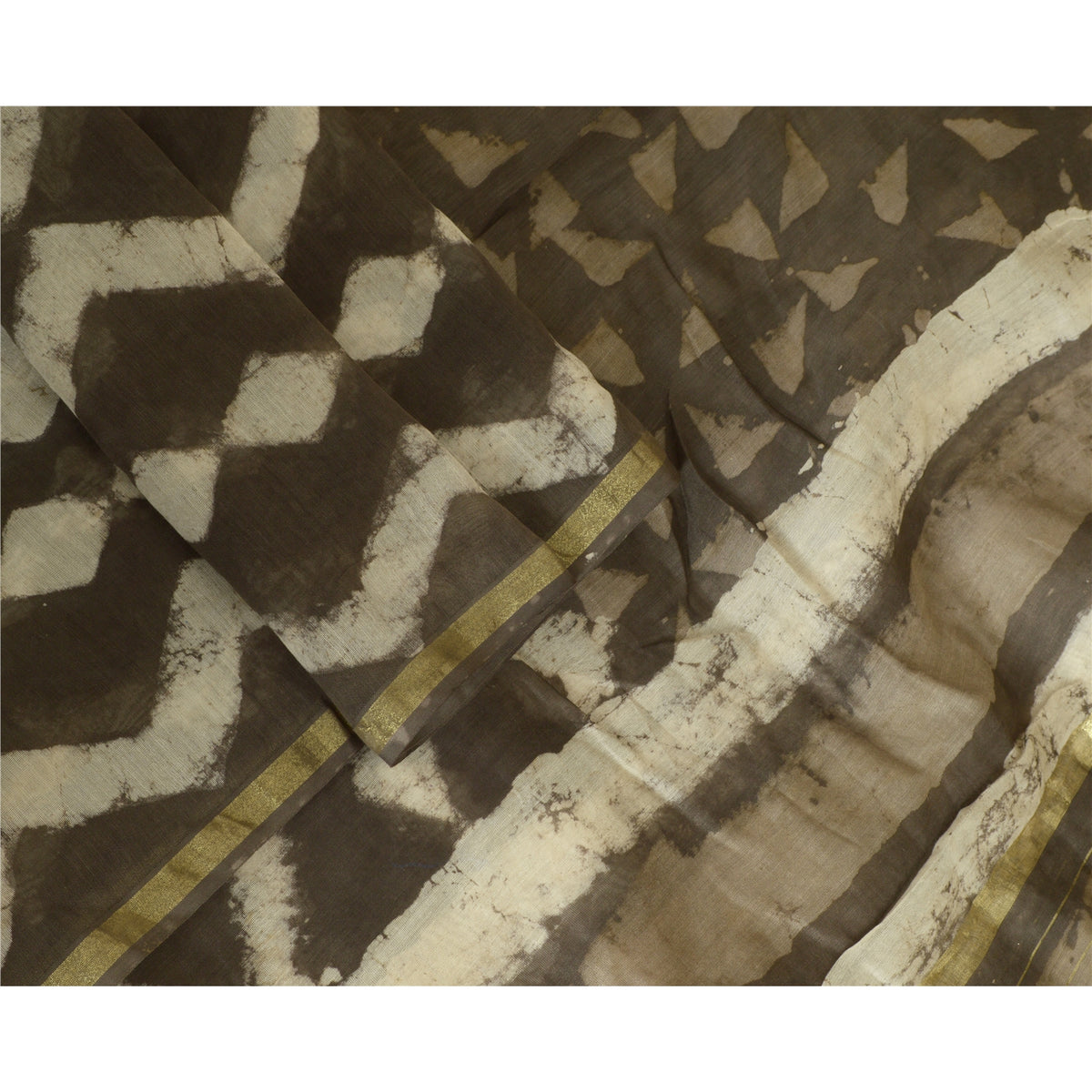Sanskriti Vintage Chanderi Bagru Hand Block Pure Silk Dupatta Long Brown Stole