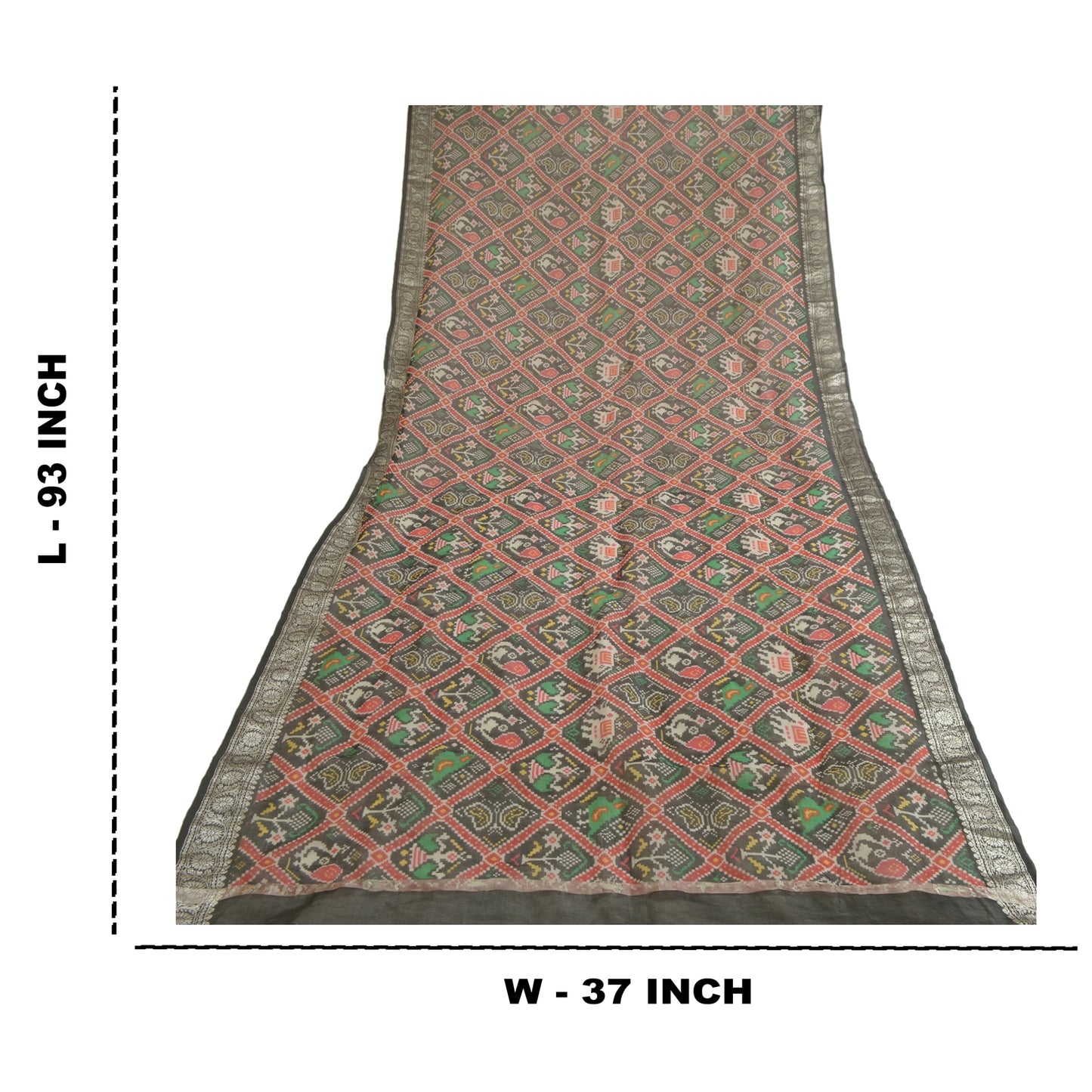 Sanskriti Vintage Black Long Dupatta Stole Pure Silk Black Patola Printed Veil