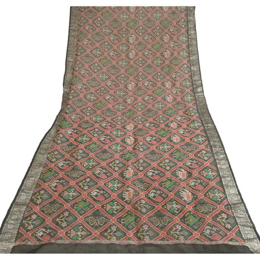 Sanskriti Vintage Black Long Dupatta Stole Pure Silk Black Patola Printed Veil