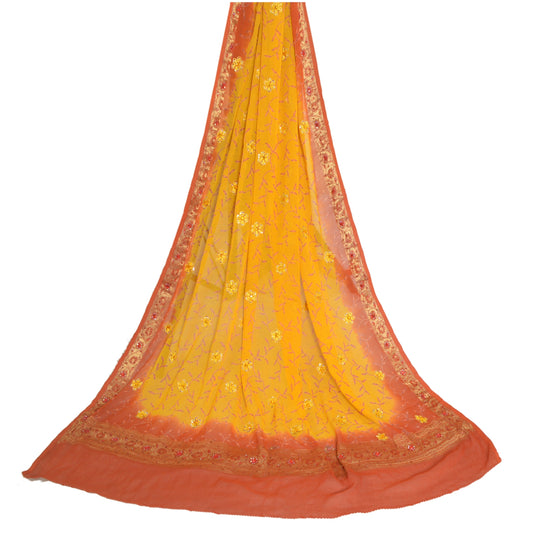 Sanskriti Vintage Lang Gul Dupatta/Stola Ren Georgette Silke Håndperlet Slør