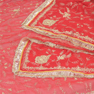Sanskriti Vintage Dupatta Long Stole Georgette Red Scarves Hand Beaded Veil