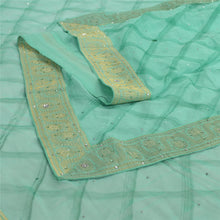 Load image into Gallery viewer, Sanskriti Vintage Dupatta Long Stole Pure Chiffon Silk Sea Green Hand Beads Veil
