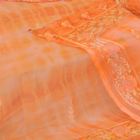 Sanskriti Vintage Lang Dupatta Stola Orange Ren Chiffon TieDye Broderet Slør