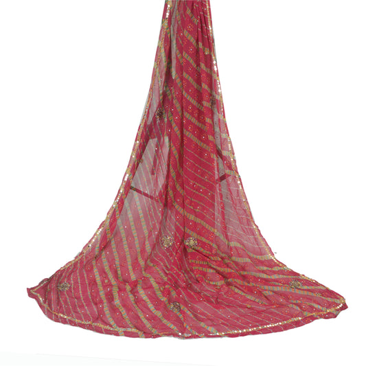 Sanskriti Vintage Long Dupatta Pink Pure Georgette Passavali Leheria Hand Beaded
